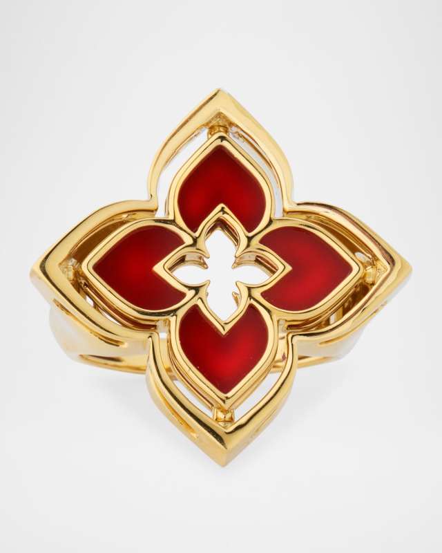 18K Yellow Gold Diamond and Red Agate Venetian Princess Pirouette Ring
